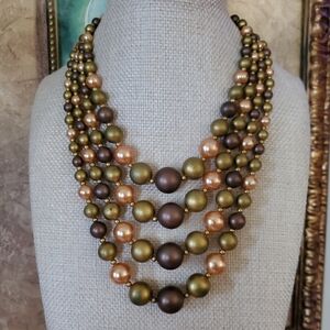 Vintage Multi Strand Necklace Made In Japan Matte Muted Browns And Peach